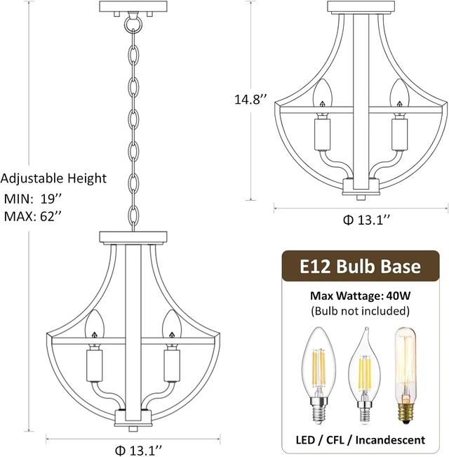 Alt view image 5 of 7 - 13.1" Modern Farmhouse Hanging Pendant Lighting, 4-Light Rustic Interior Flush Mount Ceiling Light Fixture, Vintage Chandelier for Hallway Foyer Dining Room Entryway Kitchen Island Bedroom