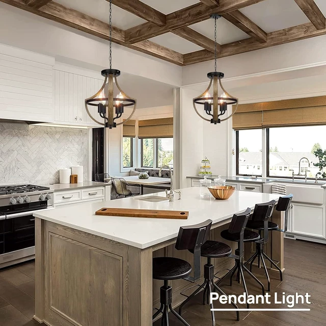 Alt view image 6 of 7 - 13.1" Modern Farmhouse Hanging Pendant Lighting, 4-Light Rustic Interior Flush Mount Ceiling Light Fixture, Vintage Chandelier for Hallway Foyer Dining Room Entryway Kitchen Island Bedroom