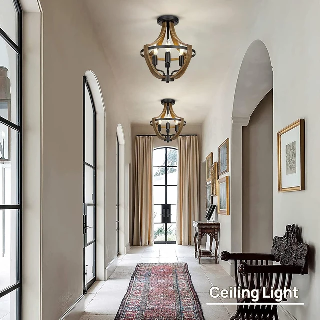 Alt view image 7 of 7 - 13.1" Modern Farmhouse Hanging Pendant Lighting, 4-Light Rustic Interior Flush Mount Ceiling Light Fixture, Vintage Chandelier for Hallway Foyer Dining Room Entryway Kitchen Island Bedroom