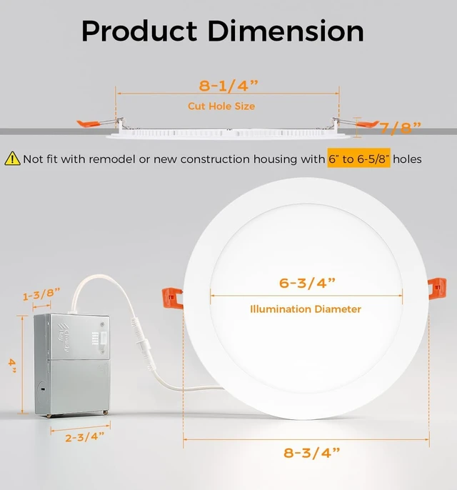 Alt view image 3 of 7 - CLOUDY BAY 20W 8 inch LED Recessed Lights,5Color 2700K/3000K/3500K/4000K/5000K Selectable,Dimmable CRI 90+,IC Rated,ETL Listed,Ultra Thin Recessed Downlight with Junction Box,White,6 Pack