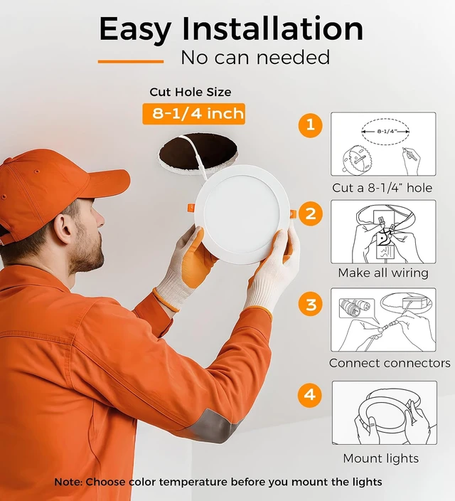 Alt view image 5 of 7 - CLOUDY BAY 20W 8 inch LED Recessed Lights,5Color 2700K/3000K/3500K/4000K/5000K Selectable,Dimmable CRI 90+,IC Rated,ETL Listed,Ultra Thin Recessed Downlight with Junction Box,White,6 Pack