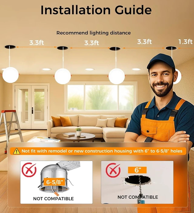 Alt view image 4 of 7 - CLOUDY BAY 20W 8 inch LED Recessed Lights,5Color 2700K/3000K/3500K/4000K/5000K Selectable,Dimmable CRI 90+,IC Rated,ETL Listed,Ultra Thin Recessed Downlight with Junction Box,White,6 Pack