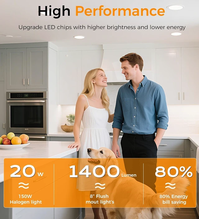 Alt view image 7 of 7 - CLOUDY BAY 20W 8 inch LED Recessed Lights,5Color 2700K/3000K/3500K/4000K/5000K Selectable,Dimmable CRI 90+,IC Rated,ETL Listed,Ultra Thin Recessed Downlight with Junction Box,White,6 Pack