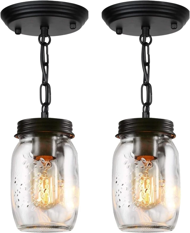 Main image of 2 Pack Glass Mason Jar Light Fixtures Kitchen Island Lighting