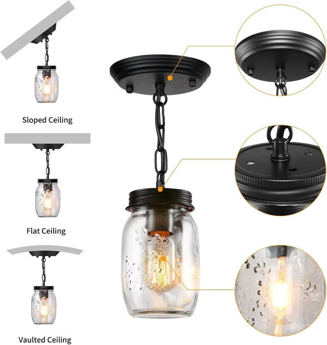 Alt view image 3 of 7 - 2 Pack Glass Mason Jar Light Fixtures Kitchen Island Lighting