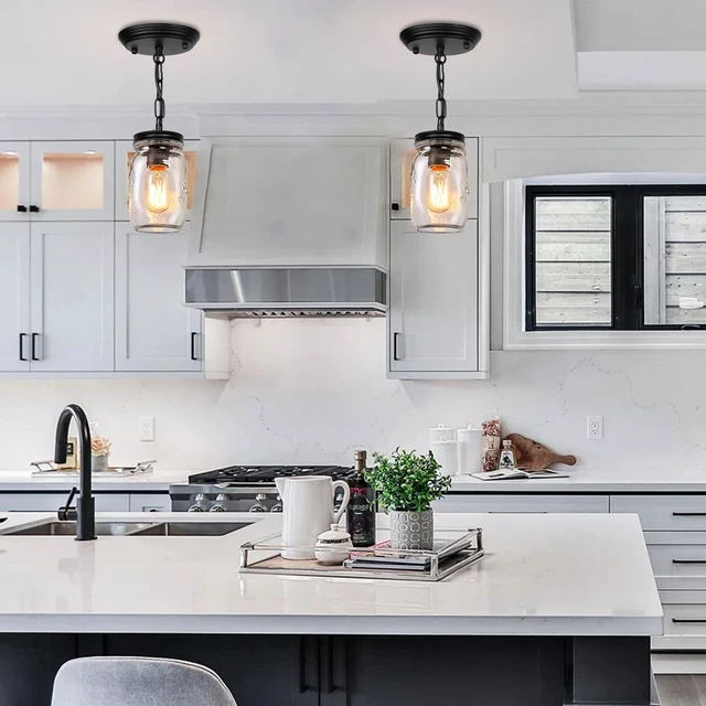 Alt view image 5 of 7 - 2 Pack Glass Mason Jar Light Fixtures Kitchen Island Lighting