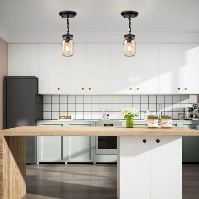 Alt view image 6 of 7 - 2 Pack Glass Mason Jar Light Fixtures Kitchen Island Lighting