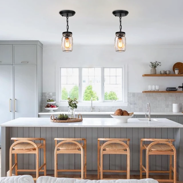 Alt view image 7 of 7 - 2 Pack Glass Mason Jar Light Fixtures Kitchen Island Lighting