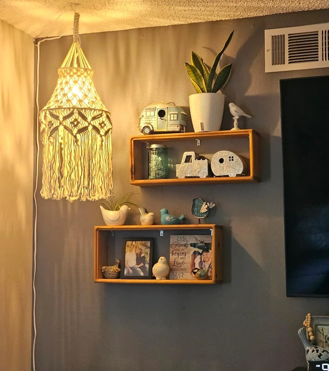 Alt view image 2 of 7 - Boho Lamp Shade, Hanging Lamp with Handmade Macrame Lamp Shade