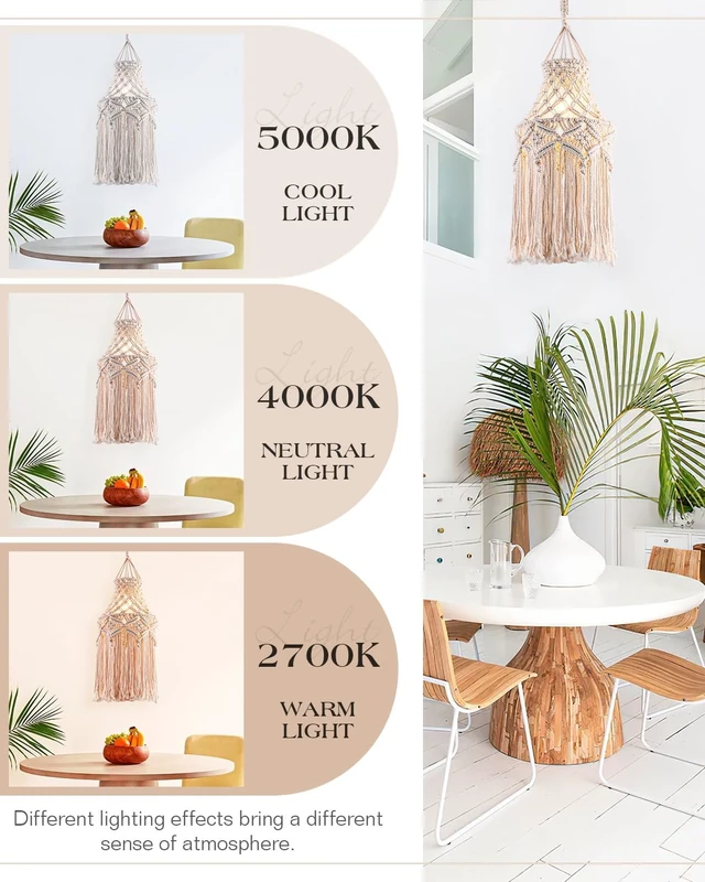 Alt view image 5 of 7 - Boho Lamp Shade, Hanging Lamp with Handmade Macrame Lamp Shade