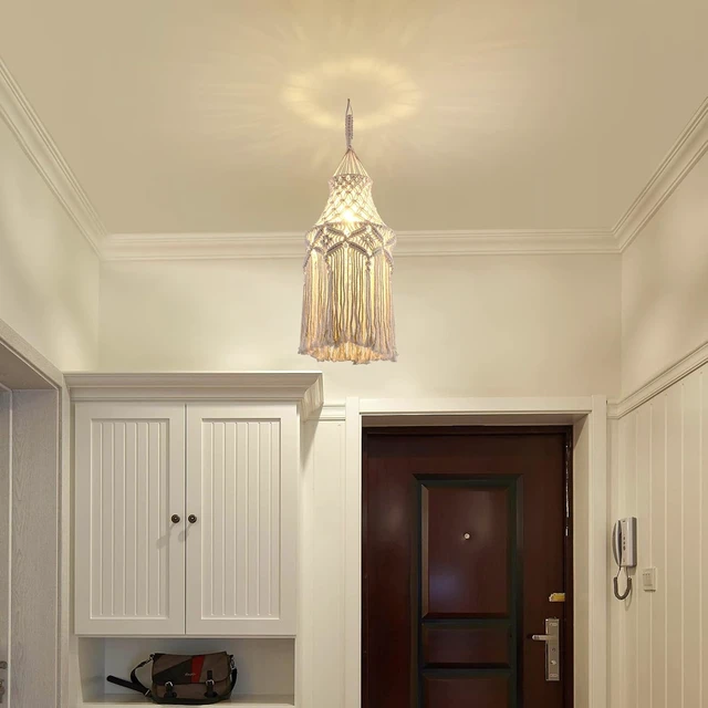 Alt view image 7 of 7 - Boho Lamp Shade, Hanging Lamp with Handmade Macrame Lamp Shade