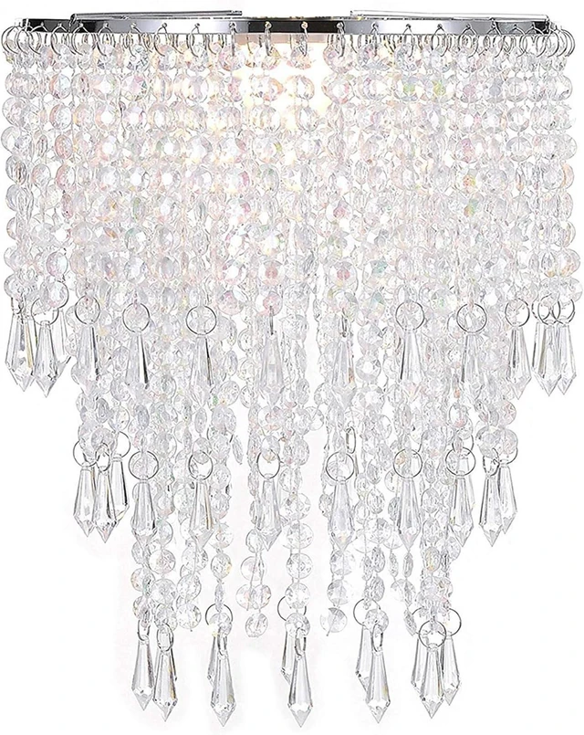 Main image of Waneway 3 Tiers Ceiling Chandelier Pendant Light Shade with Acrylic Jewel Droplets, Beaded Lampshade with Chrome Frame and Clear Beads, Diameter 8.7 inches, Clear