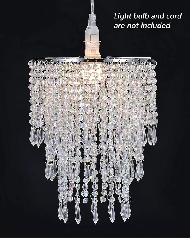 Alt view image 2 of 7 - Waneway 3 Tiers Ceiling Chandelier Pendant Light Shade with Acrylic Jewel Droplets, Beaded Lampshade with Chrome Frame and Clear Beads, Diameter 8.7 inches, Clear