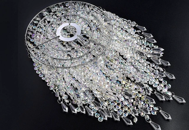 Alt view image 4 of 7 - Waneway 3 Tiers Ceiling Chandelier Pendant Light Shade with Acrylic Jewel Droplets, Beaded Lampshade with Chrome Frame and Clear Beads, Diameter 8.7 inches, Clear