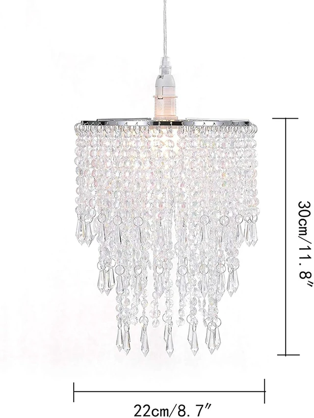 Alt view image 6 of 7 - Waneway 3 Tiers Ceiling Chandelier Pendant Light Shade with Acrylic Jewel Droplets, Beaded Lampshade with Chrome Frame and Clear Beads, Diameter 8.7 inches, Clear