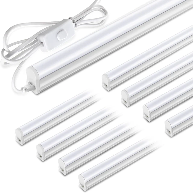Main image of Pak 4FT LED Shop Lights, 2300LM 6500K Cool White, 20W Energy Efficient Linkable Ceiling and Under Cabinet Lighting, T5 Integrated Utility Fixture for Garage, Workshop, Basement, FCC Certified, 8 Pack