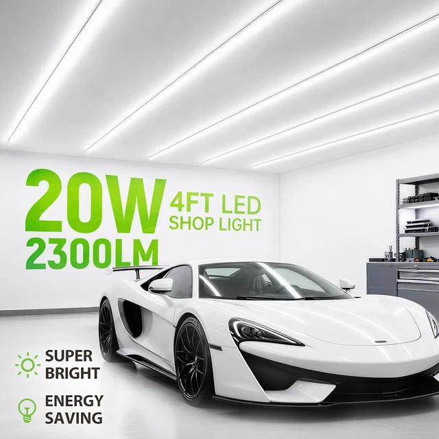 Alt view image 2 of 7 - Pak 4FT LED Shop Lights, 2300LM 6500K Cool White, 20W Energy Efficient Linkable Ceiling and Under Cabinet Lighting, T5 Integrated Utility Fixture for Garage, Workshop, Basement, FCC Certified, 8 Pack