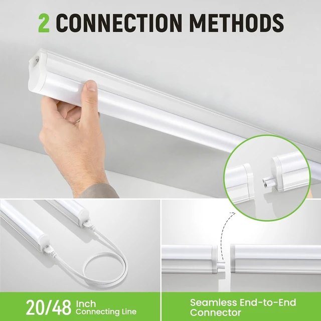 Alt view image 6 of 7 - Pak 4FT LED Shop Lights, 2300LM 6500K Cool White, 20W Energy Efficient Linkable Ceiling and Under Cabinet Lighting, T5 Integrated Utility Fixture for Garage, Workshop, Basement, FCC Certified, 8 Pack