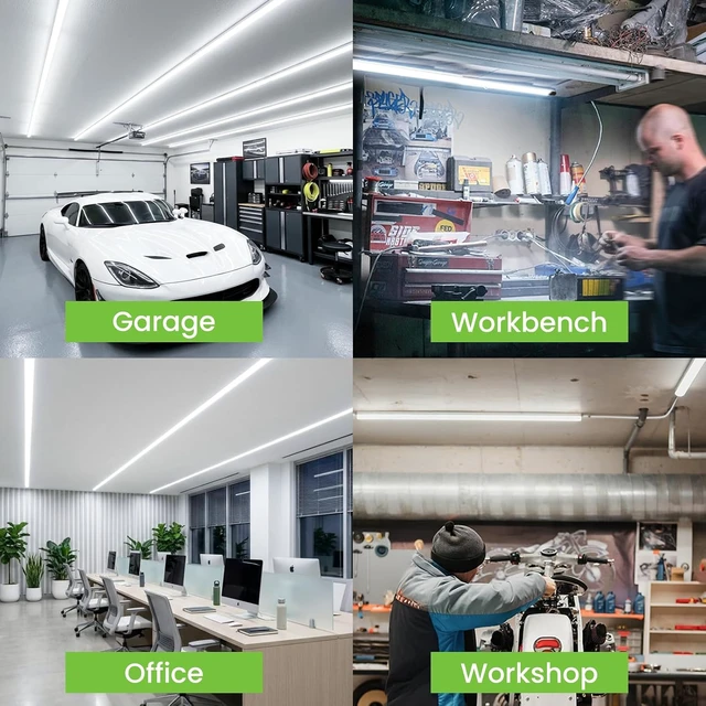Alt view image 7 of 7 - Pak 4FT LED Shop Lights, 2300LM 6500K Cool White, 20W Energy Efficient Linkable Ceiling and Under Cabinet Lighting, T5 Integrated Utility Fixture for Garage, Workshop, Basement, FCC Certified, 8 Pack