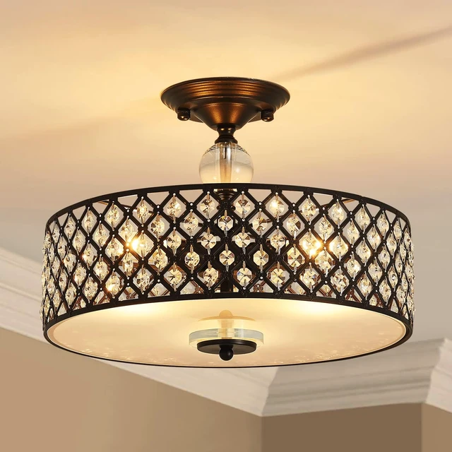 Alt view image 2 of 7 - Saint Mossi Semi Flush Mount Ceiling Chandelier, Modern K9 Crystal Ceiling Light Fixture for Dining Room, Livingroom, Bedroom, H11 x D15.4, Matte Black Finish