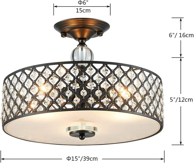 Alt view image 3 of 7 - Saint Mossi Semi Flush Mount Ceiling Chandelier, Modern K9 Crystal Ceiling Light Fixture for Dining Room, Livingroom, Bedroom, H11 x D15.4, Matte Black Finish