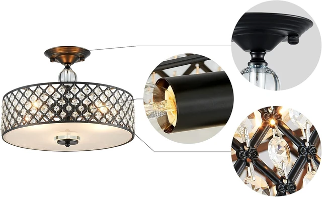 Alt view image 4 of 7 - Saint Mossi Semi Flush Mount Ceiling Chandelier, Modern K9 Crystal Ceiling Light Fixture for Dining Room, Livingroom, Bedroom, H11 x D15.4, Matte Black Finish