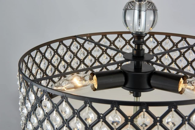 Alt view image 5 of 7 - Saint Mossi Semi Flush Mount Ceiling Chandelier, Modern K9 Crystal Ceiling Light Fixture for Dining Room, Livingroom, Bedroom, H11 x D15.4, Matte Black Finish