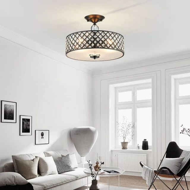 Alt view image 6 of 7 - Saint Mossi Semi Flush Mount Ceiling Chandelier, Modern K9 Crystal Ceiling Light Fixture for Dining Room, Livingroom, Bedroom, H11 x D15.4, Matte Black Finish