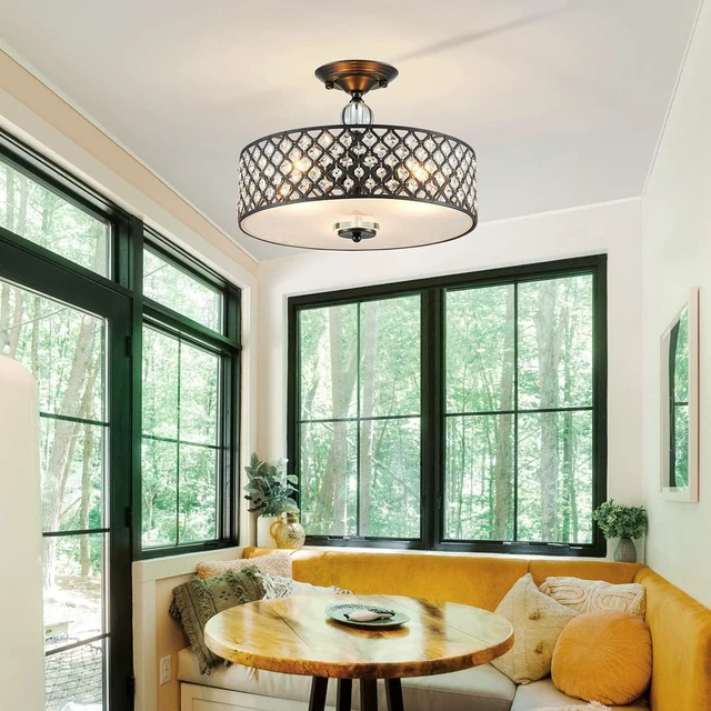 Alt view image 7 of 7 - Saint Mossi Semi Flush Mount Ceiling Chandelier, Modern K9 Crystal Ceiling Light Fixture for Dining Room, Livingroom, Bedroom, H11 x D15.4, Matte Black Finish