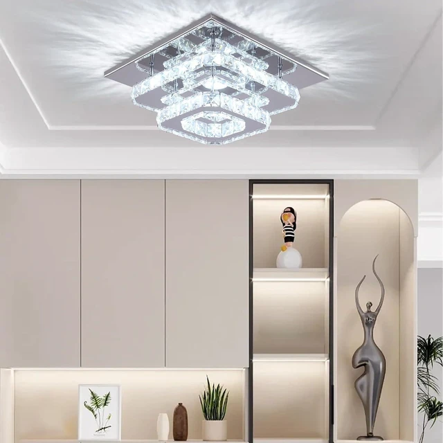 Main image of 9.8" Square Crystal Chandelier, LED Flush Mount Ceiling Light, Cool White