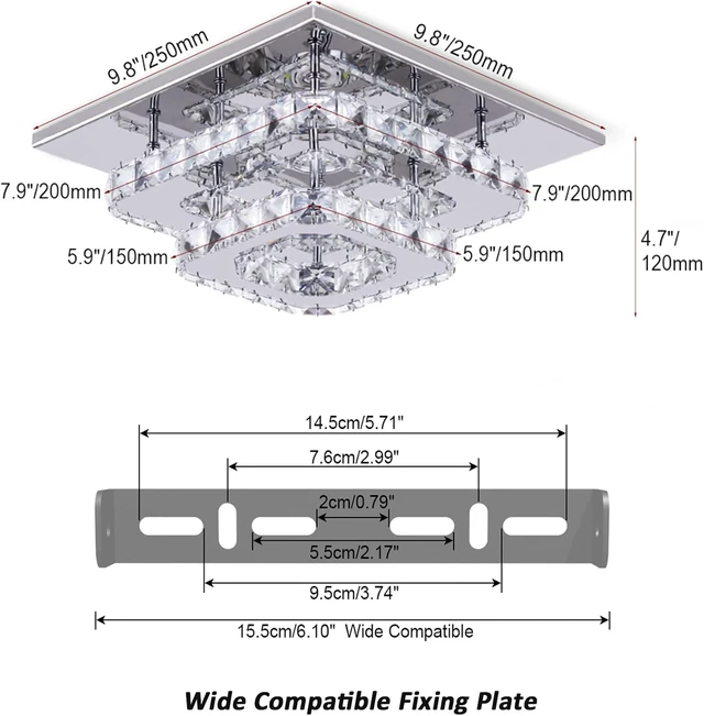 Alt view image 3 of 7 - 9.8" Square Crystal Chandelier, LED Flush Mount Ceiling Light, Cool White