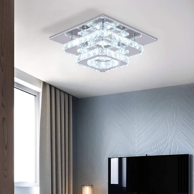 Alt view image 5 of 7 - 9.8" Square Crystal Chandelier, LED Flush Mount Ceiling Light, Cool White
