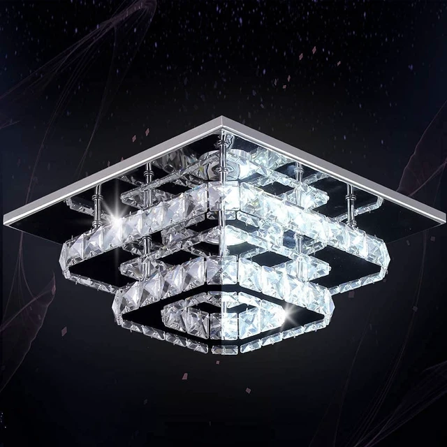 Alt view image 6 of 7 - 9.8" Square Crystal Chandelier, LED Flush Mount Ceiling Light, Cool White