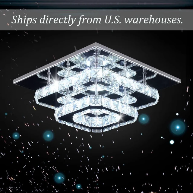 Alt view image 7 of 7 - 9.8" Square Crystal Chandelier, LED Flush Mount Ceiling Light, Cool White