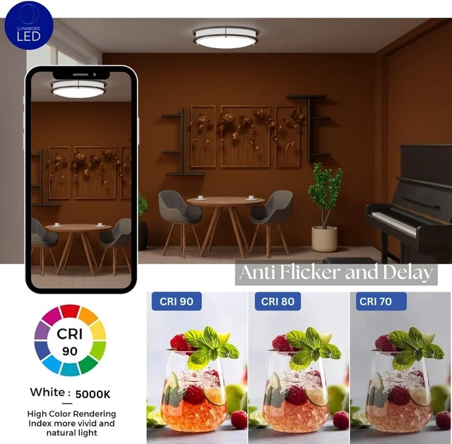Alt view image 5 of 7 - Flush Mount Ceiling Light, Double Ring, Close to Ceiling Fixture, 22W (100W Eq), 1800lm, 4000K, Brushed Nickel, ETL (15") for Garage, Living Room