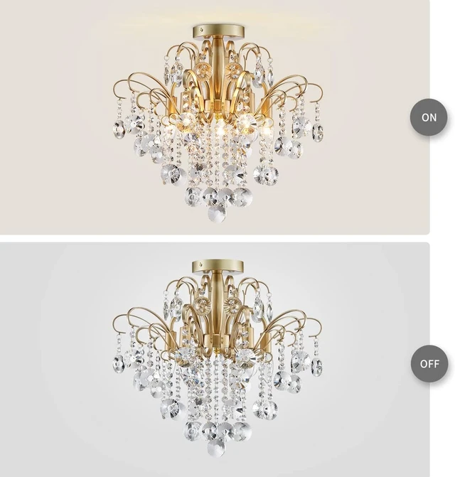 Alt view image 4 of 7 - WUZUPS Crystal Chandelier Flushmount Ceiling Light Modern Lighting Fixture for Bedroom Hallway Bar Kitchen Bathroom, H 17.5'' x W 19.3'', E12 Base, Gold