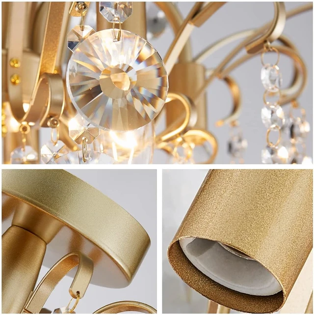 Alt view image 5 of 7 - WUZUPS Crystal Chandelier Flushmount Ceiling Light Modern Lighting Fixture for Bedroom Hallway Bar Kitchen Bathroom, H 17.5'' x W 19.3'', E12 Base, Gold