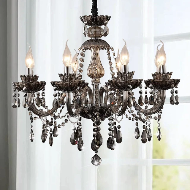 Main image of Luxurious Smoky Gray Crystal Chandelier for Living Room, Antique 6-Lights Teardrop Candle Chandelier Pendant Ceiling Lighting Fixture for Kitchen Dinner Party Closet Entryway of CRYSTOP