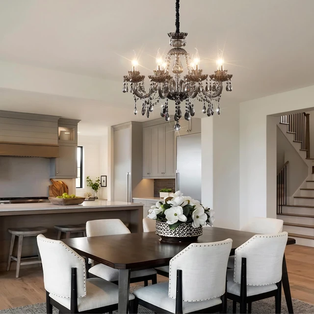 Alt view image 3 of 7 - Luxurious Smoky Gray Crystal Chandelier for Living Room, Antique 6-Lights Teardrop Candle Chandelier Pendant Ceiling Lighting Fixture for Kitchen Dinner Party Closet Entryway of CRYSTOP