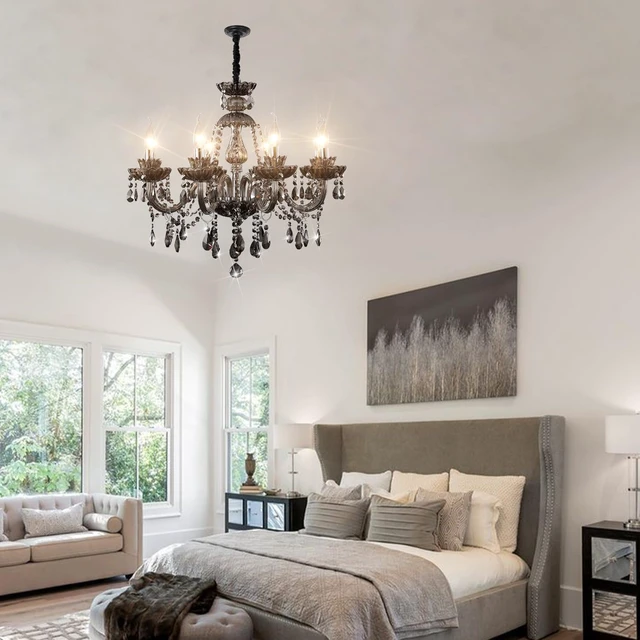Alt view image 5 of 7 - Luxurious Smoky Gray Crystal Chandelier for Living Room, Antique 6-Lights Teardrop Candle Chandelier Pendant Ceiling Lighting Fixture for Kitchen Dinner Party Closet Entryway of CRYSTOP