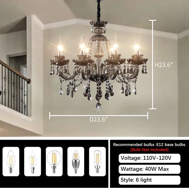 Alt view image 6 of 7 - Luxurious Smoky Gray Crystal Chandelier for Living Room, Antique 6-Lights Teardrop Candle Chandelier Pendant Ceiling Lighting Fixture for Kitchen Dinner Party Closet Entryway of CRYSTOP