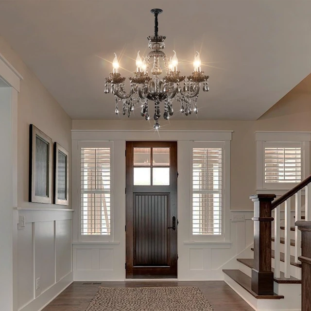 Alt view image 7 of 7 - Luxurious Smoky Gray Crystal Chandelier for Living Room, Antique 6-Lights Teardrop Candle Chandelier Pendant Ceiling Lighting Fixture for Kitchen Dinner Party Closet Entryway of CRYSTOP