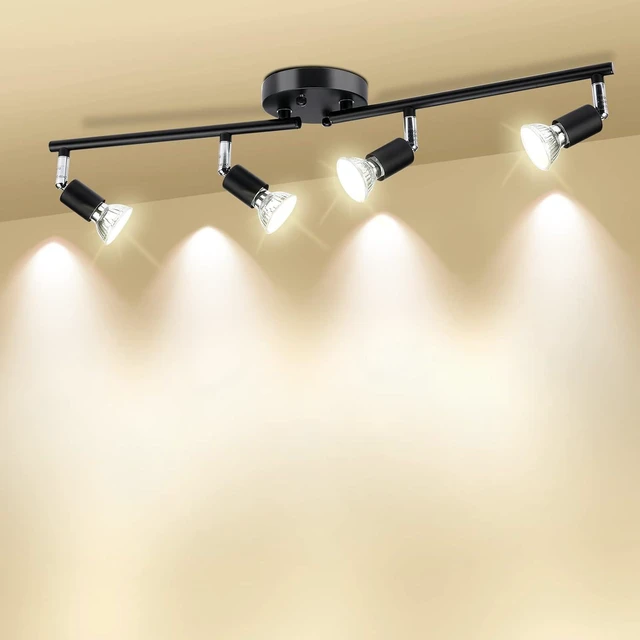 Main image of Track Lighting Kit, 4 Head Foldable Ceiling Spot Light with GU10 Socket for Kitchen Hallyway Bedroom Fixture Directional Accent Lamp (Black)
