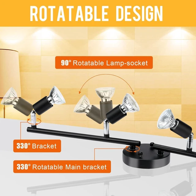 Alt view image 3 of 7 - Track Lighting Kit, 4 Head Foldable Ceiling Spot Light with GU10 Socket for Kitchen Hallyway Bedroom Fixture Directional Accent Lamp (Black)