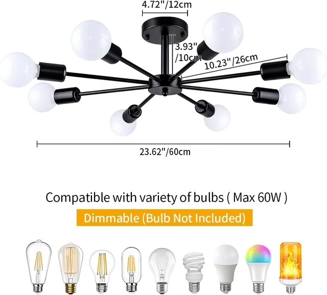 Alt view image 4 of 7 - Modern Chandelier for Living Room, Black Semi Flush Mount Ceiling Light