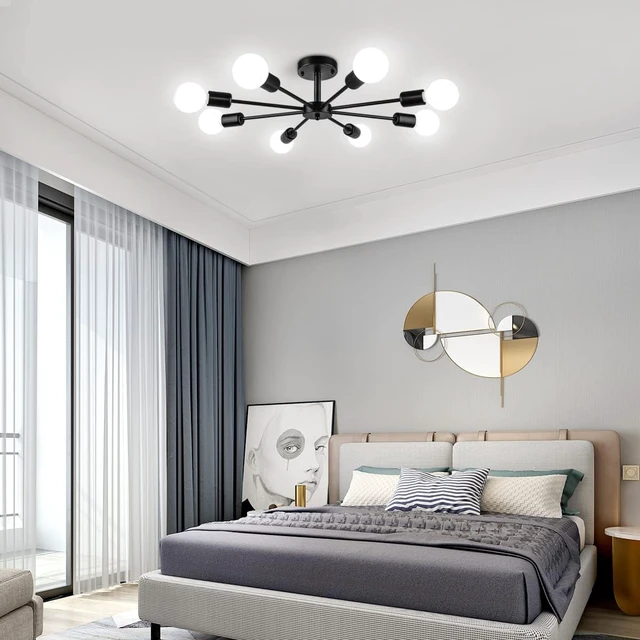 Alt view image 6 of 7 - Modern Chandelier for Living Room, Black Semi Flush Mount Ceiling Light