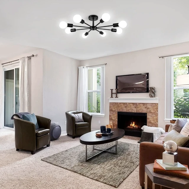 Alt view image 7 of 7 - Modern Chandelier for Living Room, Black Semi Flush Mount Ceiling Light
