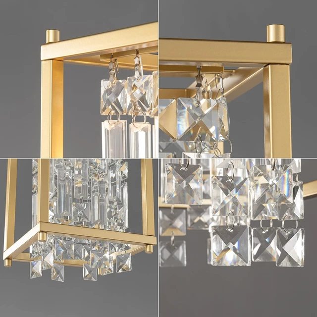 Alt view image 6 of 7 - LMQNINE Modern Gold Pendant Light Fixtures for Kitchen Island, Crystal Chandelier Lights Fixture, Elegant Adjustable Pendant Lighting for Dining Room Bedroom (Square 1-Light)