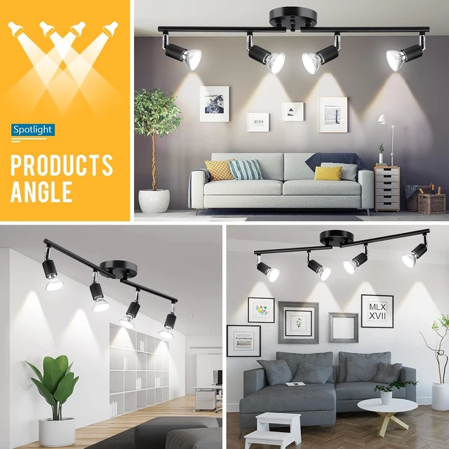 Alt view image 2 of 7 - Track Lighting Kit, 4 Head Foldable Ceiling Spot Light with GU10 Socket for Kitchen Hallyway Bedroom Fixture Directional Accent Lamp (Black)