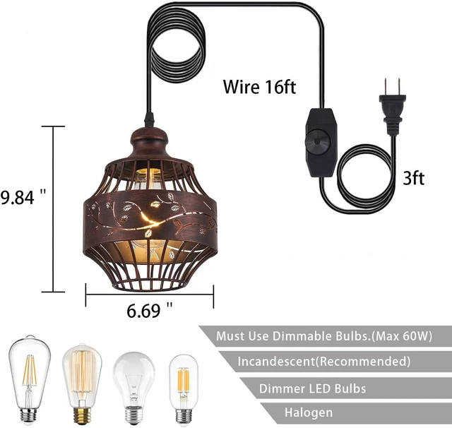 Alt view image 6 of 7 - YLONG-ZS Hanging Lamp Plug in Hanging Lights for Bedroom Dimmable